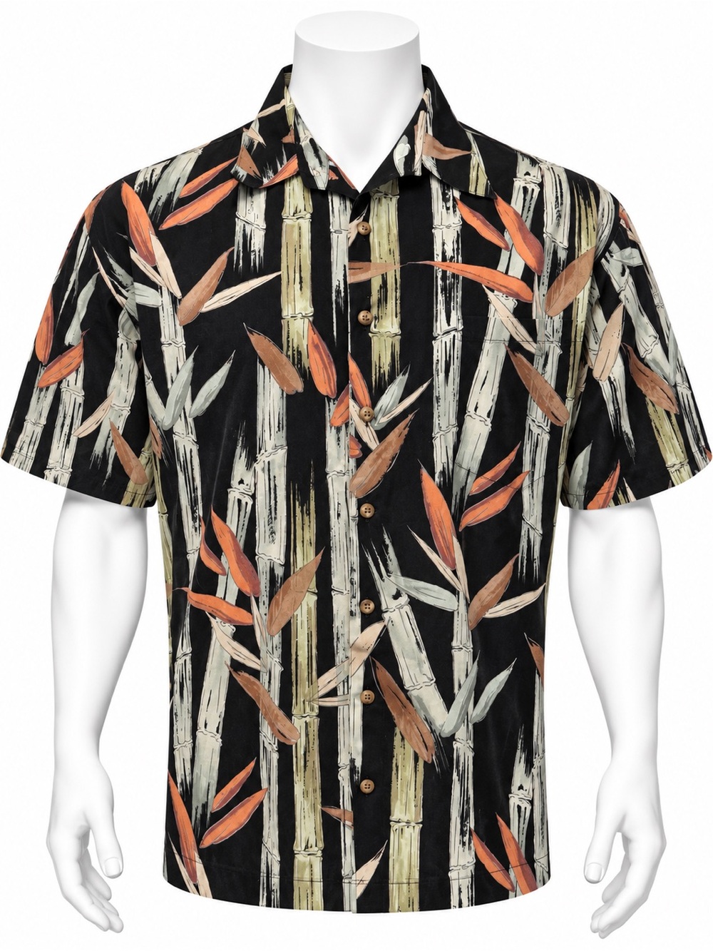 Vintage Tori Richard Black Floral Bamboo Print Hawaiian Cotton Shirt USA Made XL
